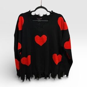 Trendy Threads Black V-Neck Sweater with Red Hearts 3X NWT